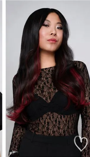Hair extensions — black with red balayage, colour-matched