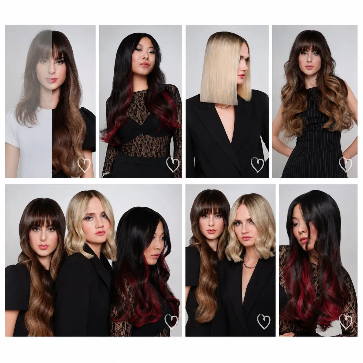 HEADS hair extensions lookbook — length, balayage and colour looks on real human hair